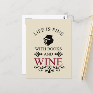 Lustige Zitate für Bücher- und Weinliebhaber Postkarte