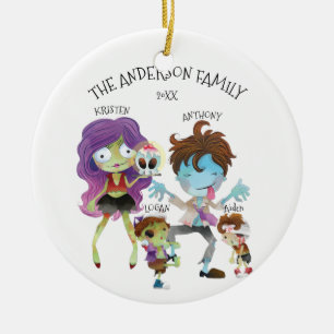 Lustige Zombie-Familie mit 4 Personen als Weihnach Keramik Ornament