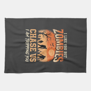 Lustige Zombies Halloween Jagd auf uns Design Geschirrtuch