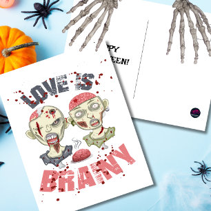 Lustige Zombies Liebe ist Hirn Halloween Postkarte