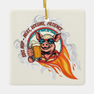 Lustiger 4. Juli BBQ-Schwein-Bierkrug Grillmeist Keramikornament