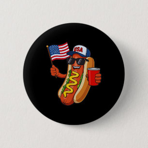 Lustiger 4. Juli Hot Dog USA Patriotisch Unabhängi Button