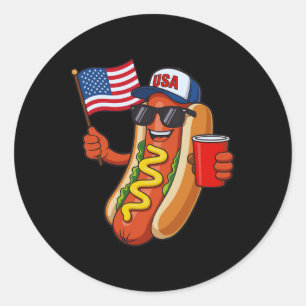 Lustiger 4. Juli Hot Dog USA Patriotisch Unabhängi Runder Aufkleber