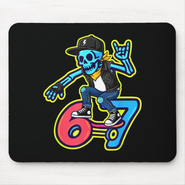 Lustiger 67 Skelett Skater Meme Retro Skateboardin Mousepad (Vorne)