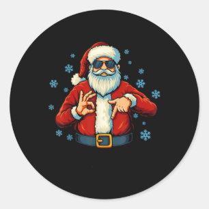 Lustiger 67 Weihnachten Santa Claus Hände Sechs Si Runder Aufkleber