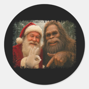 Lustiger 67 Weihnachtsmann mit Bigfoot Six Seven 6 Runder Aufkleber