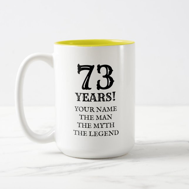 Lustiger 73. Geburtstag zwei tonen Zweifarbige Tasse (Links)