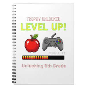 Lustiger Achtklässler Levelaufstieg Gamer   Trophä Notizblock