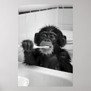 Lustiger Affe Badezimmer Druck im Vintage-Stil Tie Poster