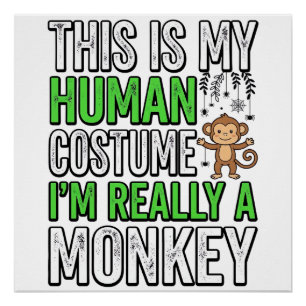 Lustiger Affe Mensch Kostüm Halloween-Shirt-Design Poster