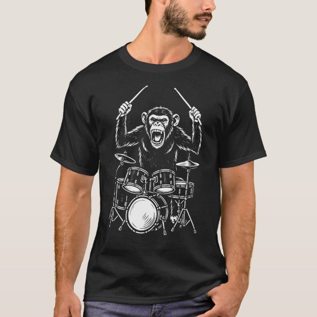 lustiger Affe spielt Schlagzeug T-Shirt (Vorderseite)