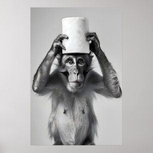 Lustiger Affen-Badezimmerdruck, Toilettenpapierhut Poster