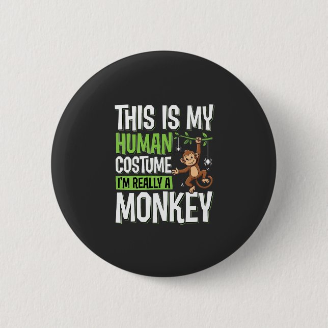 Lustiger Affenkostüm Halloween Vektor Button (Vorderseite)