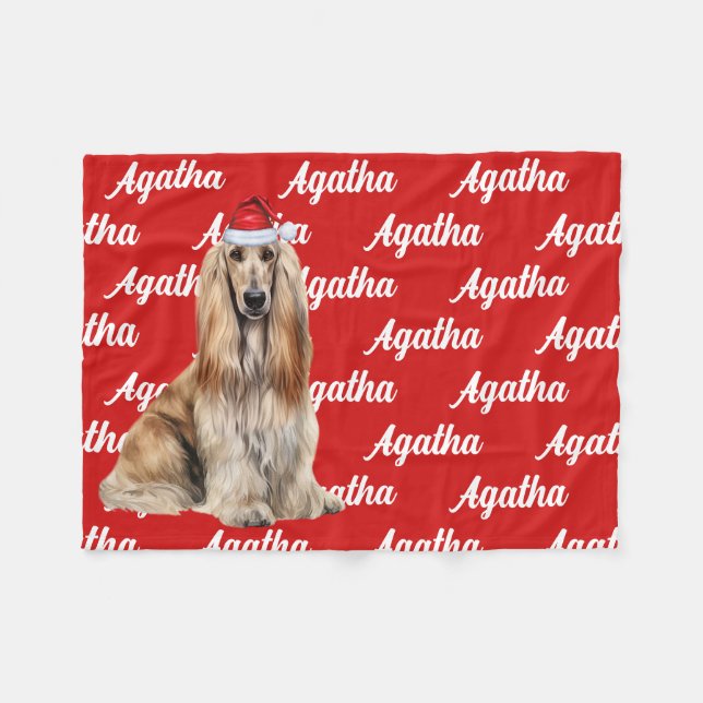 Lustiger Afghan Hound-Hunde-Name gemustertes Weihn Fleecedecke (Vorderseite (Horizontal))