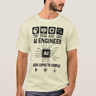Lustiger AI-Ingenieur-Liebhaber braucht Kaffee zum T-Shirt