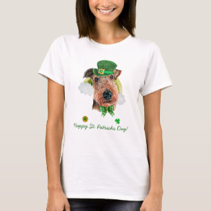 Lustiger Airedale Terrier Gold St. Patricks Tag T-Shirt