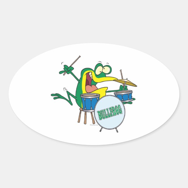 lustiger alberner Cartoon Frosch Drummer Cartoon Ovaler Aufkleber (Vorderseite)