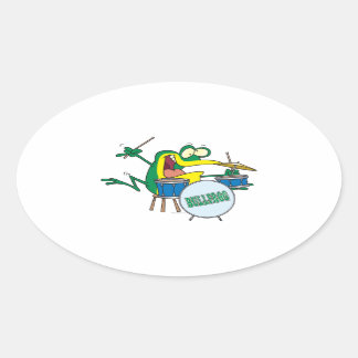 lustiger alberner Cartoon Frosch Drummer Cartoon Ovaler Aufkleber