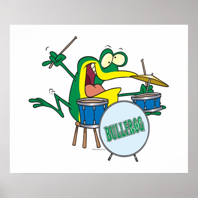 lustiger alberner Cartoon Frosch Drummer Cartoon Poster (Vorne)