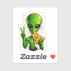 Lustiger Alien-Kopf isst Pizza UFO Aufkleber