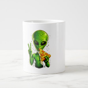 Lustiger Alien-Kopf isst Pizza UFO Jumbo-Tasse
