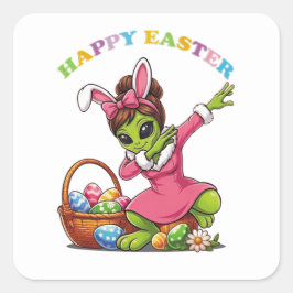 Lustiger Alien-Osterhase Dabbing Süßes Osterei Quadratischer Aufkleber