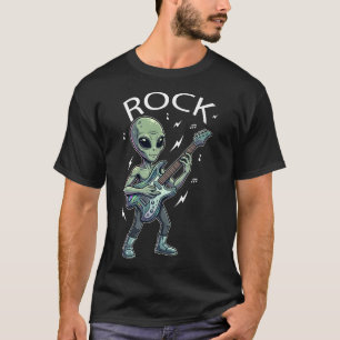 Lustiger Alien-Rockstar spielt elektrische Gitarre T-Shirt