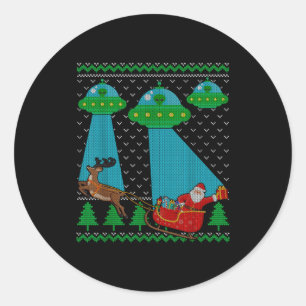 Lustiger Alien Ufo Weihnachtsmann Schlitten Hässli Runder Aufkleber