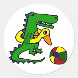 Lustiger Alligator am Strand Cartoon Runder Aufkleber
