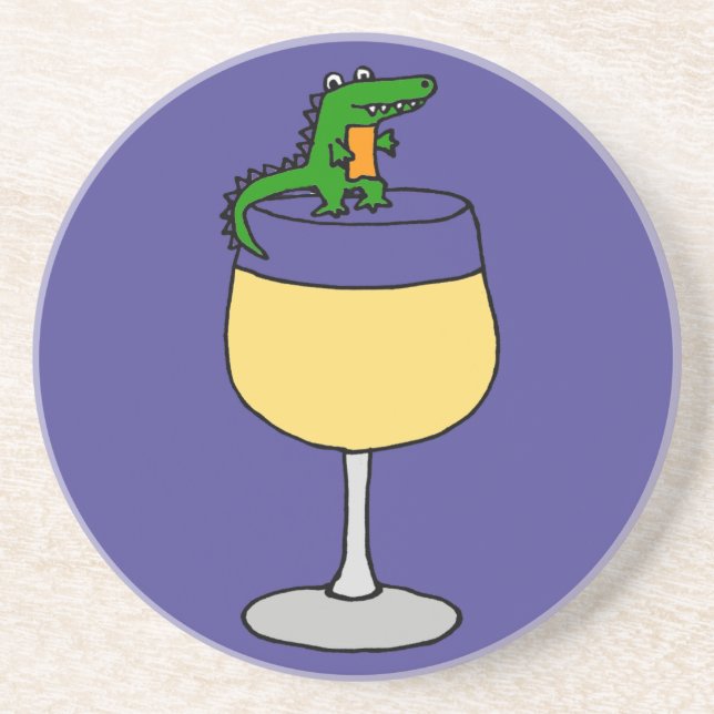 Lustiger Alligator auf Wein-Glas Getränkeuntersetzer (Vorne)