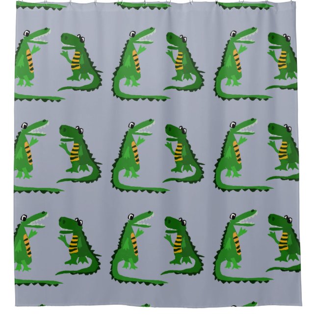 Lustiger Alligator, der mit Krokodil-Kunst spricht Duschvorhang (Vorderseite)