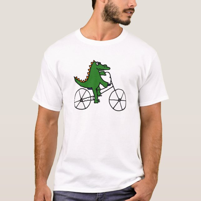 Lustiger Alligatorreitfahrrad-Cartoon T-Shirt (Vorderseite)