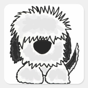 Lustiger alter englischer Schäferhund-Cartoon Quadratischer Aufkleber