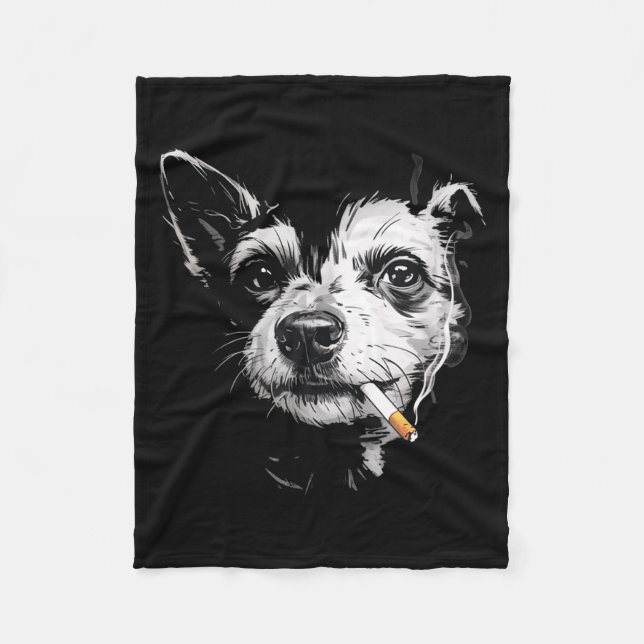Lustiger alter Jazz-Hund raucht Zigarette Fleecedecke (Vorderseite)