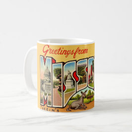 Lustiger alter Missouri-Gruß-Postkartenbecher Kaffeetasse