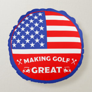 Lustiger amerikanischer Golfspieler Rundes Kissen