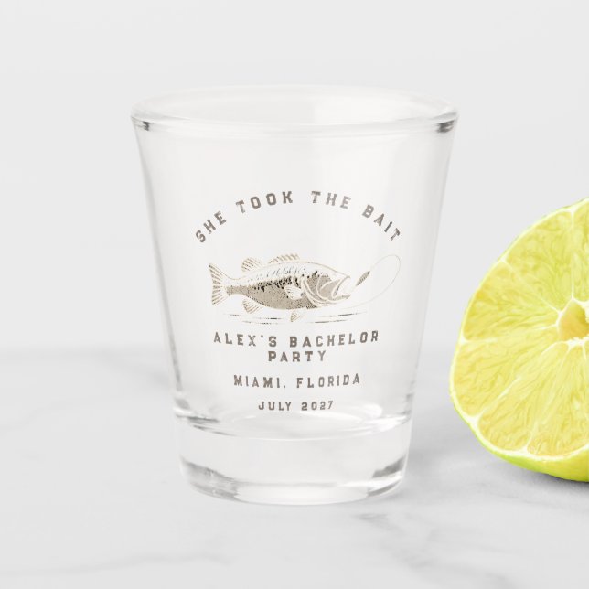 Lustiger Angler Maßgeschneiderte Angler Junggesell Schnapsglas (Vorderseite)