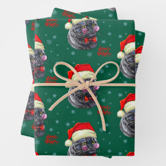 Lustiger anspruchsvoller Weihnachtsmann-Hut Katze Geschenkpapier Set