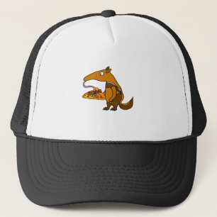 Lustiger Anteater, der Pizza-Cartoon isst Truckerkappe