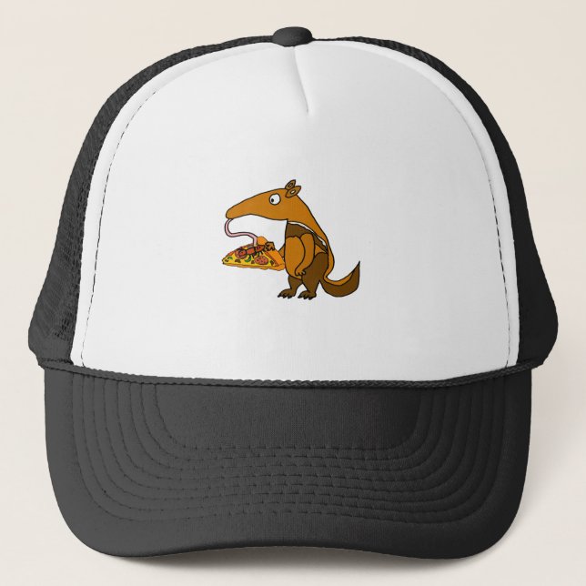 Lustiger Anteater, der Pizza-Cartoon isst Truckerkappe (Vorderseite)