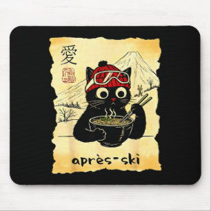 Lustiger Après-Katze-Ski isst Ramen japanisch Kawa Mousepad