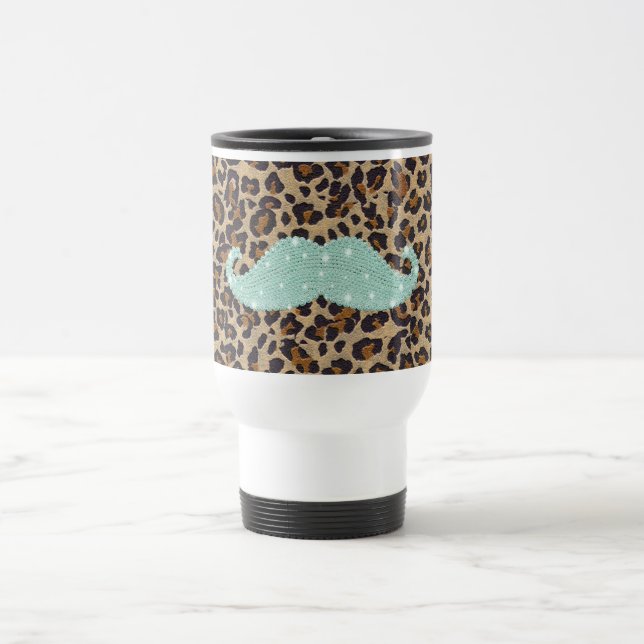 Lustiger aquamariner grüner Bling Schnurrbart und Reisebecher (Mittel)