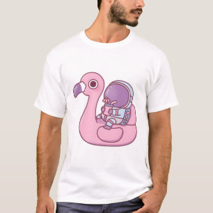 Lustiger Astronaut entspannt sich auf rosa Flaming T-Shirt