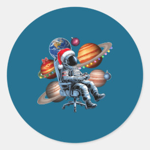 Lustiger Astronaut Weihnachten Weltraum Lichter Sa Runder Aufkleber