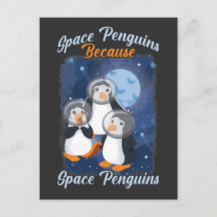 Lustiger Astronaut Weltraum Pinguin Süßes Galaxie  Postkarte