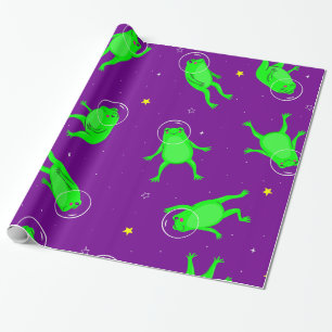 lustiger Astronautenfrosch-Raum lila Geschenkpapier