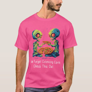 Lustiger Außerirdischer Kopf isst Pizza Ufo Außeri T-Shirt