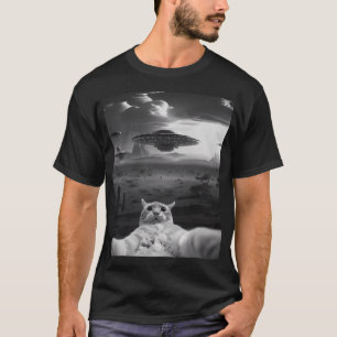 Lustiger Außerirdischer Ufo-Katze T-Shirt
