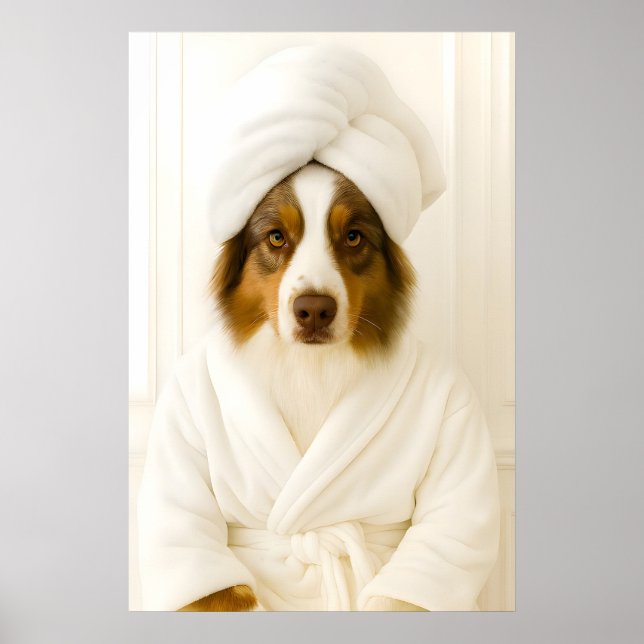 Lustiger Australian Shepherd Badezimmerdruck Poster (Vorne)