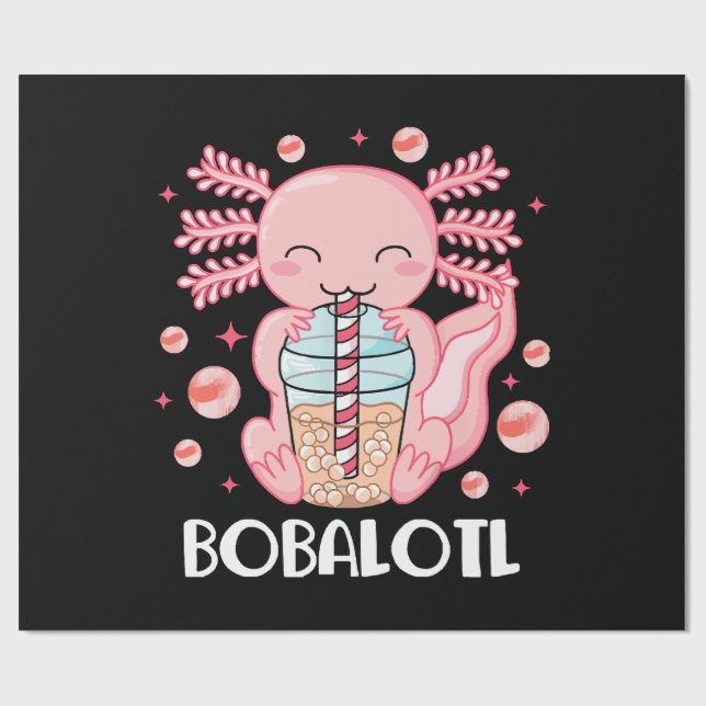 Lustiger Axolotl Bubble Tea Geschenkpapier (Flach)